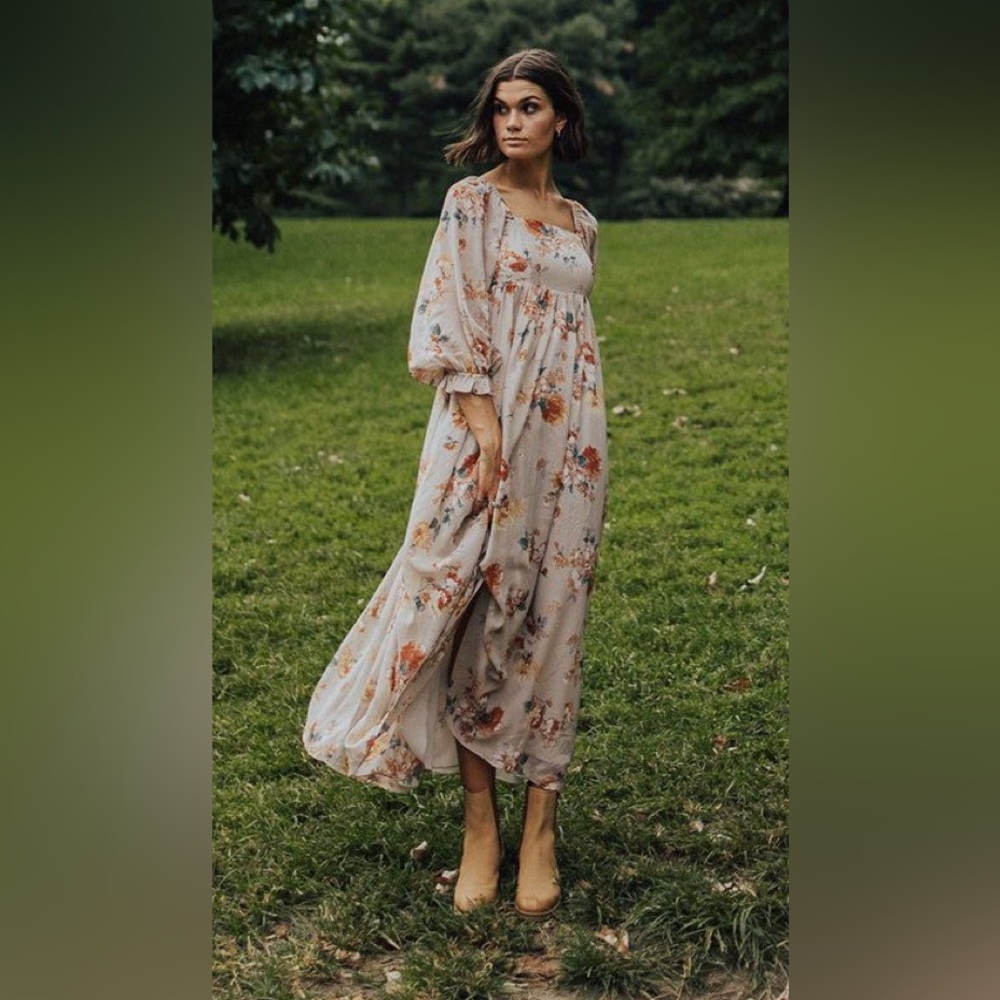 Piper & Scoot The Louisa Floral Maxi Dress in Taupe (Storia Brand)